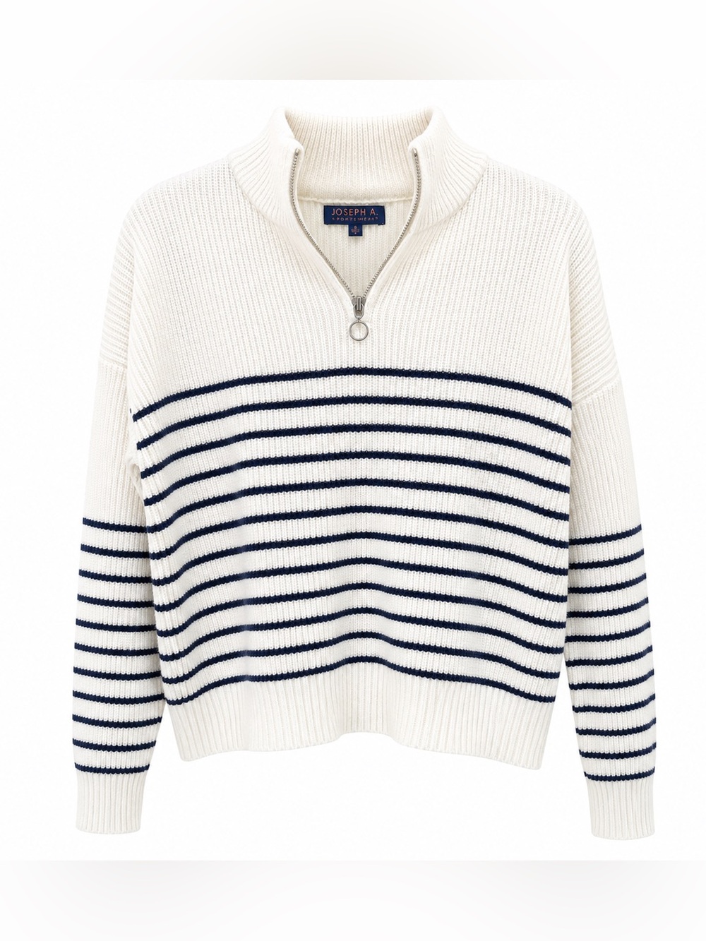 Joseph Cream Sweater with Navy Stripe Half-Zip Funnel Neck